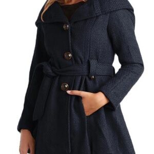 Steve Madden Women's Navy Wool blend Peacoat with Hood Size Large
